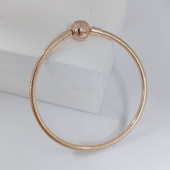 Pandora Moments Snake Chain Bracelet Rose gold plated 7.9 inch - Picture 1 of 5